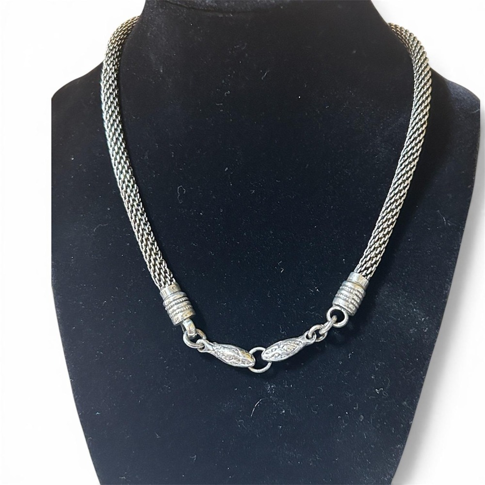 Artisan Sterling Silver Italian Mesh Chain Snake Clasp Necklace‎ 17in 41.6g